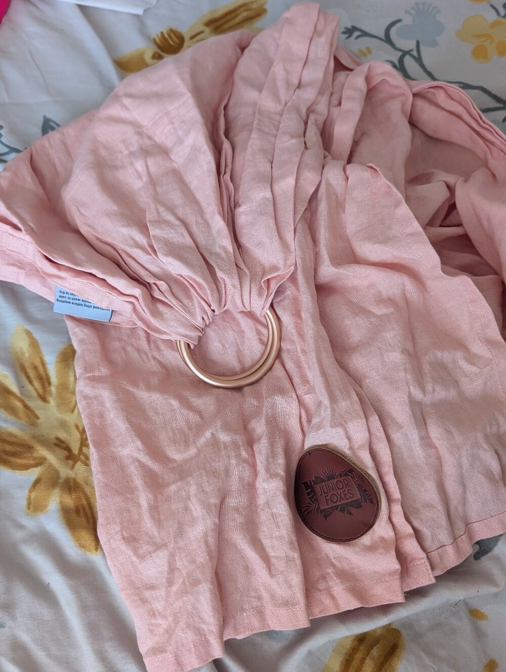 Junior Foxes Pink Linen and Rose Gold Ring Sling Baby Made In Canada